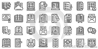 Online exam icons set outline vector. Study class Vector Illustration