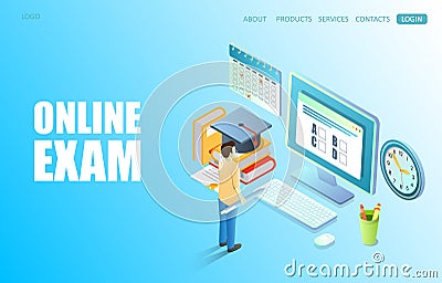 Online exam vector website landing page design template Vector Illustration