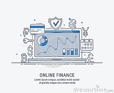 Online finance, security payments, transactions, investments and deposits Vector Illustration