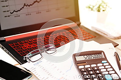 Online finance tracking, accounting data, banking transactions and investment concept visual Stock Photo