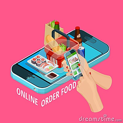 Online Food Order Isometric Ecommerce Poster Vector Illustration