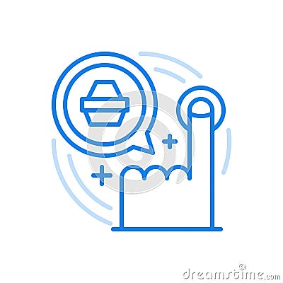 Online food ordering vector line icon. Fast checkout and delivery finger presses button. Vector Illustration