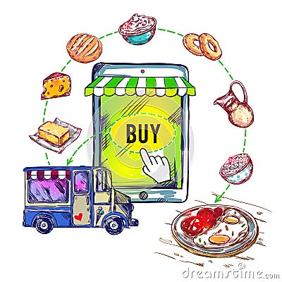 Online Food Shop Smartphone Composition Vector Illustration