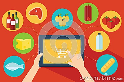 Online food shopping Vector Illustration