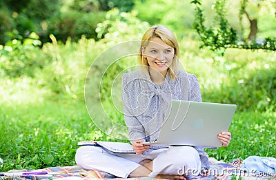 Online freelance career concept. Guide starting freelance career. Pleasant occupation. Business lady freelance work Stock Photo