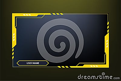 Online gaming overlay vector with button elements for live streaming screens. Broadcast screen interface design with yellow color Vector Illustration