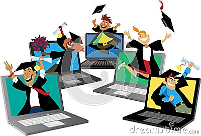 Online graduation ceremony Vector Illustration