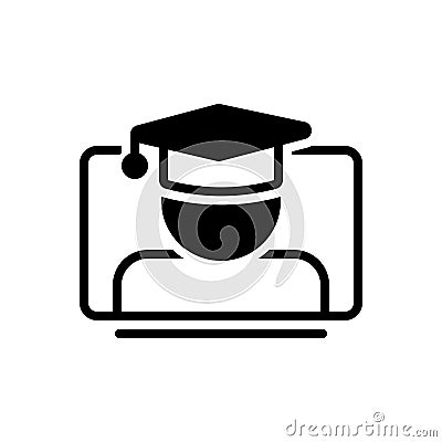 Black solid icon for Online Graducation, education and student Vector Illustration