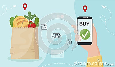 Online grocery concept Vector Illustration