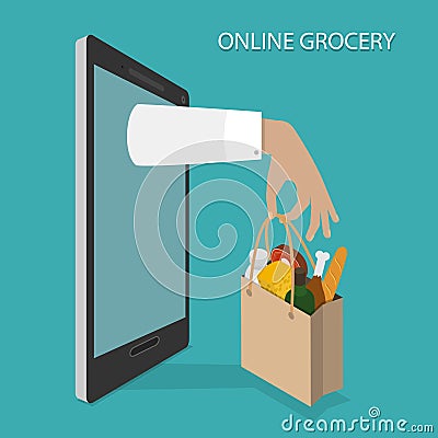 Online Grocery Ordering, Delivery Vector Concept. Vector Illustration