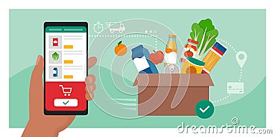 Online grocery shopping Vector Illustration