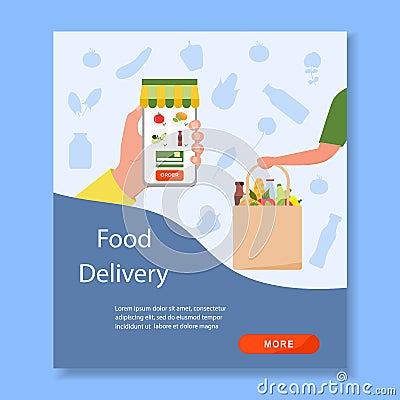 Online Grocery Store Order Shopping Delivery Cell Vector Illustration