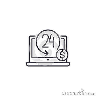 Online 24h shop linear icon concept. Online 24h shop line vector sign, symbol, illustration. Vector Illustration