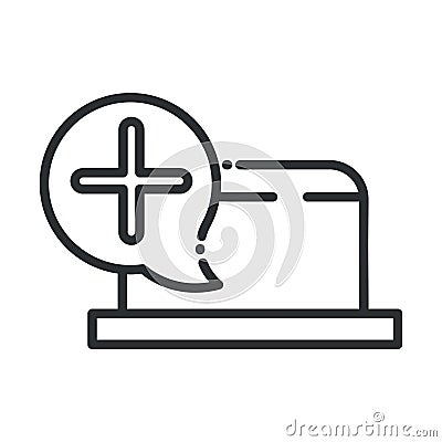 Online health, laptop computer medical service covid 19 pandemic line icon Vector Illustration