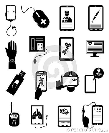 Online healthcare medical service icons set Vector Illustration