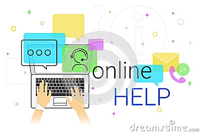 Online help and online support on laptop creative concept vector illustration Vector Illustration