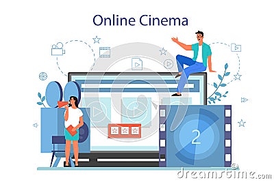 Online home cinema concept. Video streaming platform. Vector Illustration