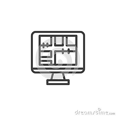 Online house planning line icon Vector Illustration