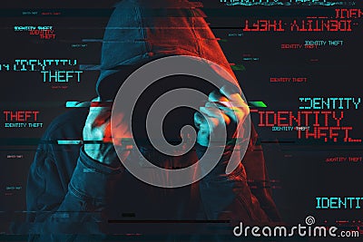 Online identity theft concept with faceless hooded male person Stock Photo