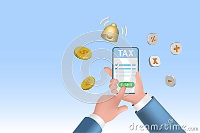 Online income tax filing concept. Businessman hand submit tax filing on smart tablet .3D vector Vector Illustration