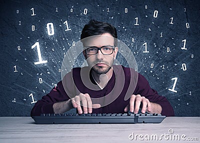 Online intruder geek guy hacking codes Cartoon Illustration