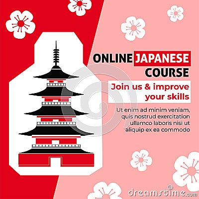 Online Japanese course join and improve skills Vector Illustration