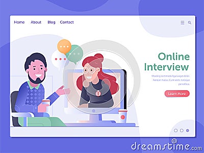 Online Job Interview Web Landing Page Template Vector Illustration