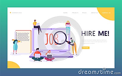 Online Job Search Concept Landing Page. Male and Female Character Write Creative Resume Looking for Good Salary Vacancy. Human Vector Illustration