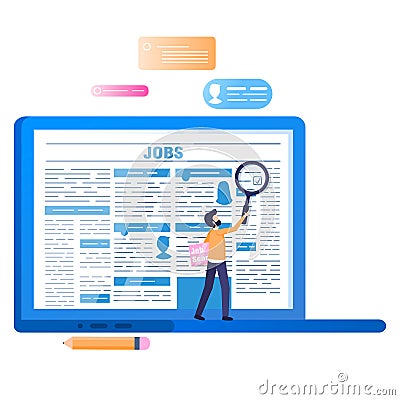 Online Job Search. Laptop with Newspaper on Screen Vector Illustration