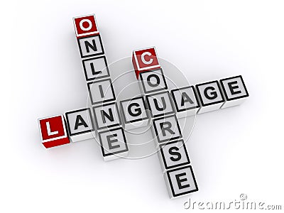 Online language course word block on white Stock Photo