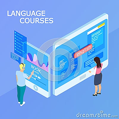 Online language courses isometric 3d vector concept Vector Illustration