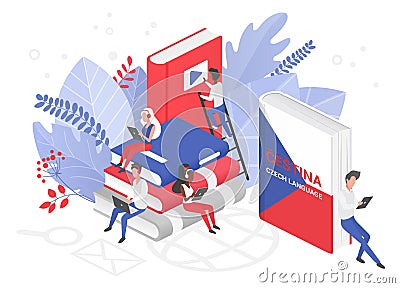 Online language courses isometric 3d vector illustration. Distance education, remote school, Czech university. Internet Vector Illustration