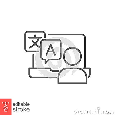 Online language tutoring line icon. Virtual learning foreign languages lessons Vector Illustration