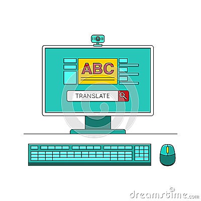 Online learn language concept with computer Cartoon Illustration