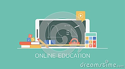 Distance math learning lesson on website platform on smartphone Vector Illustration