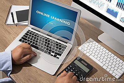 ONLINE LEARNING Connectivity Technology Coaching Skills Teach Digital Online Internet Stock Photo