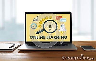 ONLINE LEARNING Connectivity Technology Coaching online Skills T Stock Photo