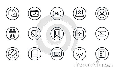 online learning line icons. linear set. quality vector line set such as test, video call, geography, record, document, lectern, Vector Illustration