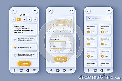 Online learning platform neomorphic design kit. Vector Illustration