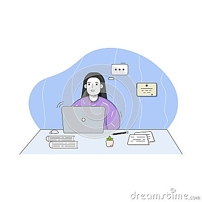 Online learning student in flat minimalism style Vector Illustration