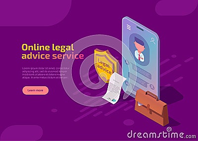 Online legal advice service isometric landing page Vector Illustration