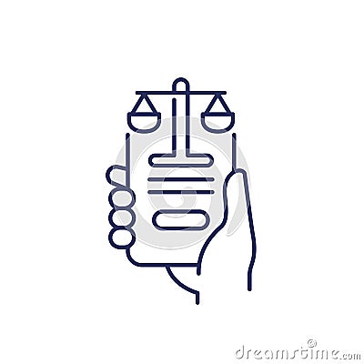 online legal help line icon with a phone in hand Vector Illustration