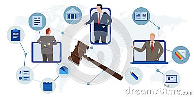 online legislation court legal advice consultant using internet communication global advice symbol of gavel hammer Vector Illustration