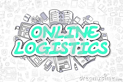 Online Logistics - Cartoon Green Word. Business Concept. Stock Photo