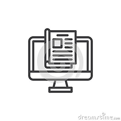 Online magazine line icon, outline vector sign, linear style pictogram isolated on white. Vector Illustration