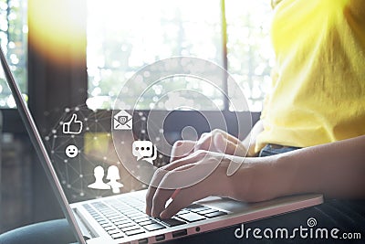 Online marketing concept. live chat chatting on application communication digital media website and social network Stock Photo