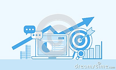 Online marketing concept, mono color. Strategy and report of online shopping or online campaign Cartoon Illustration