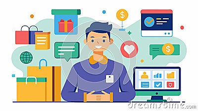 An online marketplace that uses data on a customers purchase history and browsing behavior to create customized product Vector Illustration