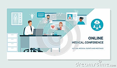 Online medical conference and telemedicine Vector Illustration