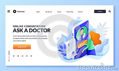 Online medical consultation ask doctor service. Patient at video conference call with doctor. Vector illustration Vector Illustration